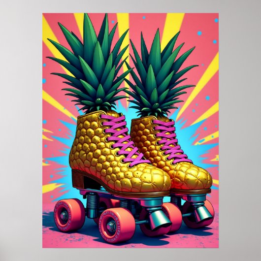 Retro Surreal Ananas Roller Schaatsen Pop Art Poster (Voorkant)