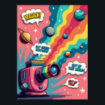Retro Surrealisme - Pop Art Cosmic Camera Poster<br><div class="desc">Dit poster brengt je naar een wereld waar nostalgie het surrealistische ontmoet, gecentreerd op een klassieke retro-polaroidcamera die fungeert als een droommachine. In plaats van herinneringen vast te leggen, werpt het een grillige "kosmische parade" uit van levendige planeten, manen en met snoep gestreepte hemellichamen. Dit kunstwerk is een meesterlijke mix...</div>