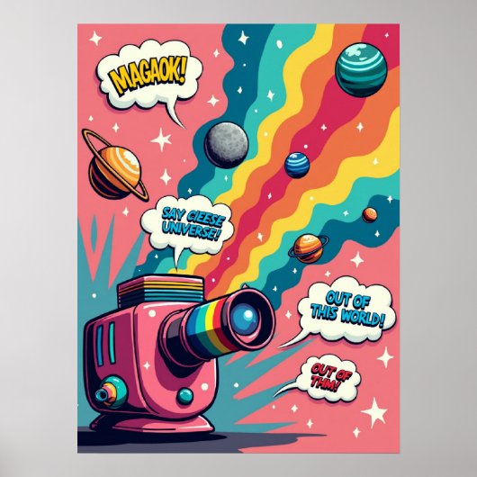 Retro Surrealisme - Pop Art Cosmic Camera Poster (Voorkant)