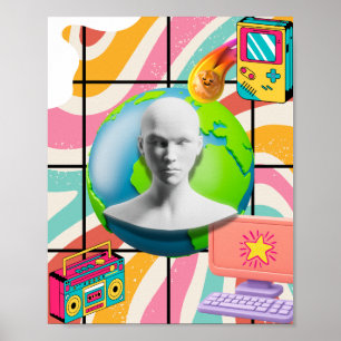 Retro Surrealistische Aarde Buste Collage Kunst Poster
