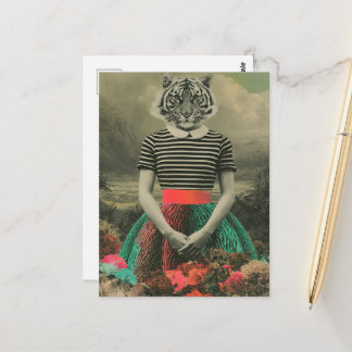 Retro Surrealistische Tijger in een Jurk Fantasie Briefkaart