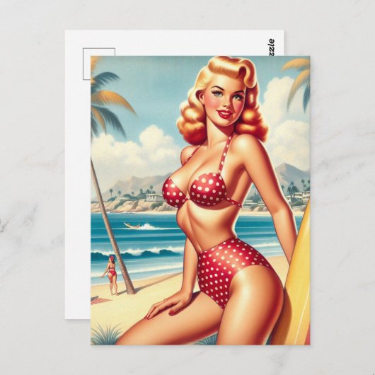 Retro Surven pin-up Briefkaart (Voorkant / Achterkant)