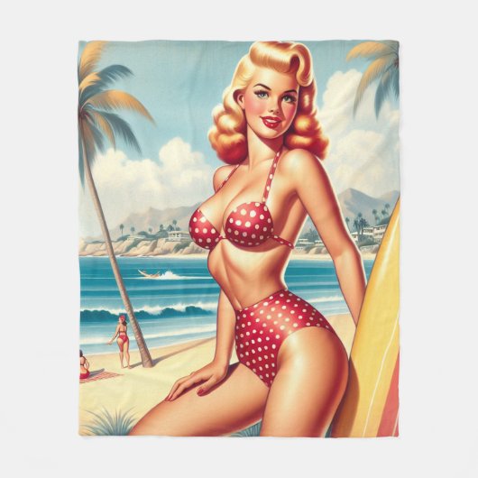 Retro Surven pin-up Fleece Deken (Voorkant)