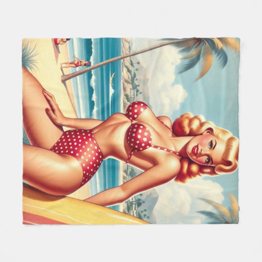 Retro Surven pin-up Fleece Deken (Voorkant (Horizontaal))