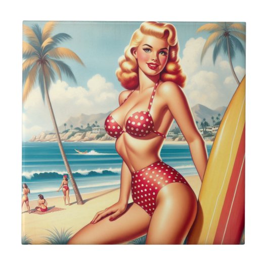 Retro Surven pin-up Tegeltje (Voorkant)