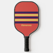 Retro Surven Sunset Across Striping met naam Pickleball Paddle (Voorkant)