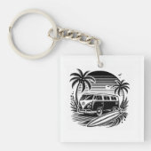 Retro Surven Van & Palm Trees Design Sleutelhanger (voorkant)