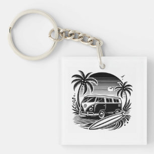 Retro Surven Van & Palm Trees Design Sleutelhanger