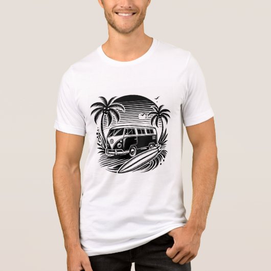 Retro Surven Van & Palm Trees Design Tri-Blend Shi Shirt (Voorkant)