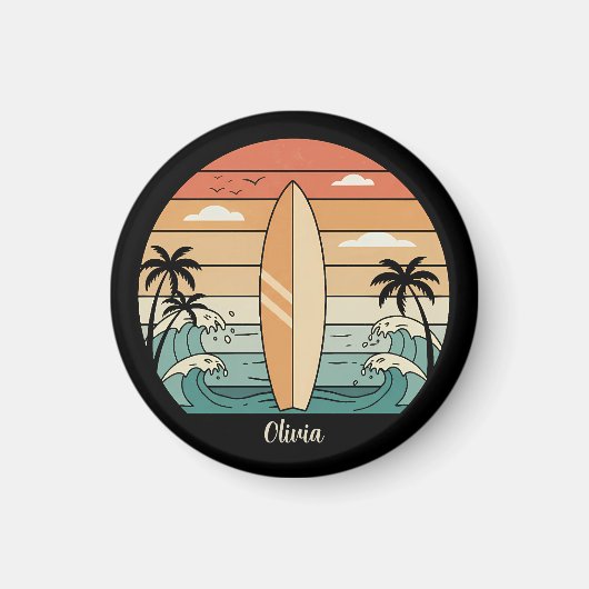 Retro Surven Vibes - Surfboard & Waves Magneet (Voorkant)