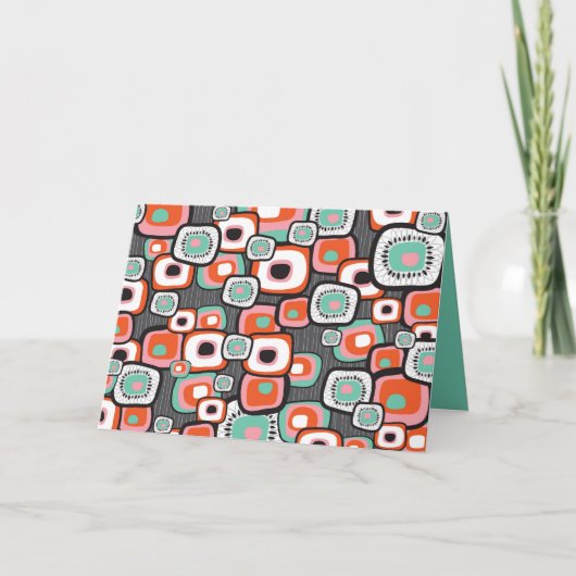 Retro Sushi Roze Flowers Unique Squares Pattern Bedankkaart (Voorkant)