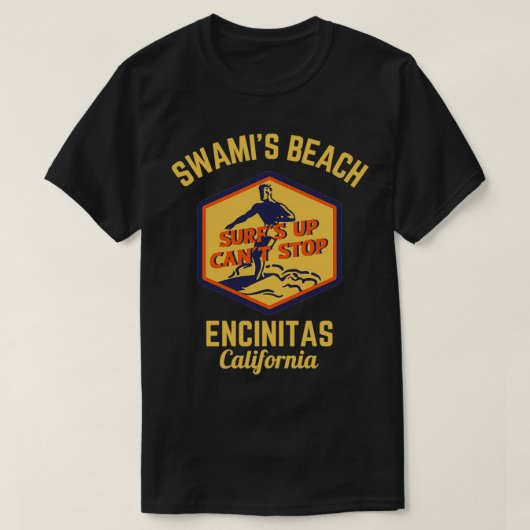 Retro Swamis Beach Encinitas California Gold Text T-shirt (Design voorkant)