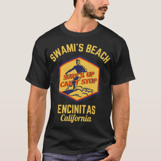 Retro Swamis Beach Encinitas California Gold Text T-shirt