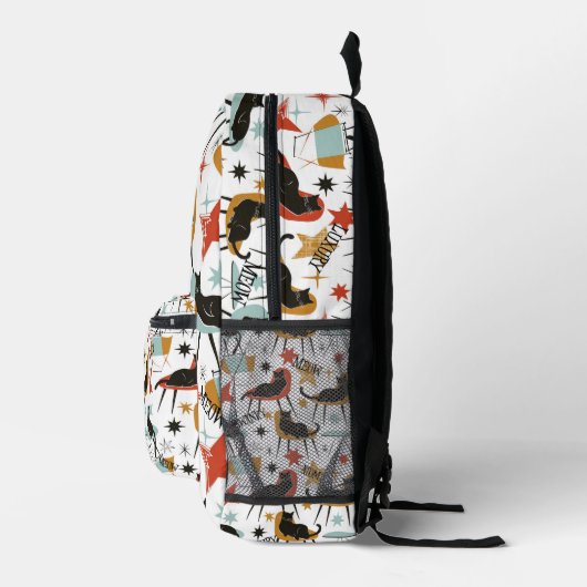 Retro Swanky Black Cat in Atomic MCM Backpack Bedrukte Rugzak (Rechts)
