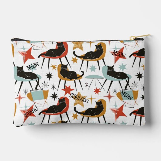 Retro Swanky Zwarte Kat in Atomic MCM Accessoireta Etui (Achterkant)