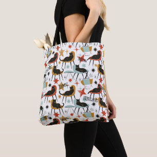 Retro Swanky Zwarte Kat in Atomic MCM Stoeltas Tote Bag
