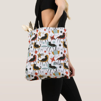 Retro Swanky Zwarte Kat in Atomic MCM Stoeltas Tote Bag