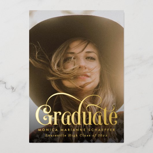 Retro Swash Gold Foil Foto Afstuderen Folie Invita Folie Uitnodiging (Voorkant)