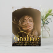 Retro Swash Gold Foil Foto Afstuderen Folie Invita Folie Uitnodiging (Staand Voorkant)