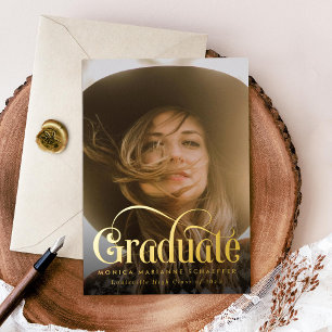 Retro Swash Gold Foil Foto Afstuderen Folie Invita Uitnodiging