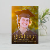 Retro Swash Gold Foil Foto Afstuderen Folie Uitnodiging (Staand Voorkant)