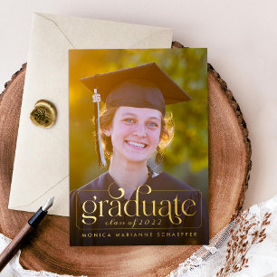 Retro Swash Gold Foil Foto Afstuderen Folie Uitnodiging