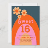 Retro Sweet 16 Birthday Party Kaart (Voorkant)