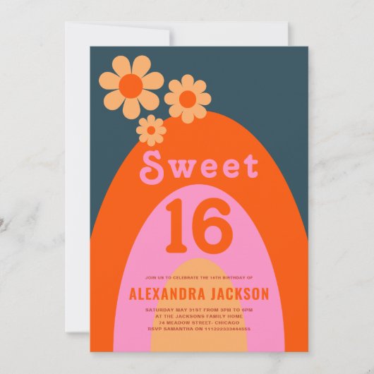 Retro Sweet 16 Birthday Party Kaart (Voorkant)