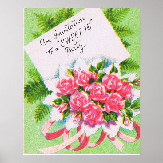 Retro Sweet 16 Uitnodigen Poster (Voorkant)