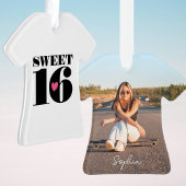 Retro Sweet 16 Verjaardag Custom Naam Foto Hart Ornament
