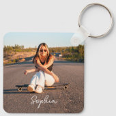 Retro Sweet 16 Verjaardag Tiener Naam Foto Roze Sleutelhanger (Achterkant)