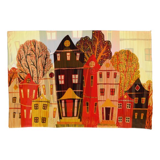Retro Sweet Home Poster: Cartoon huizen Kussensloop (Voorkant)