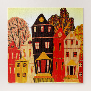 Retro Sweet Home Poster: Cartoon huizen Legpuzzel