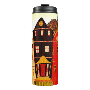 Retro Sweet Home Poster: Cartoon huizen Thermosbeker