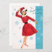 Retro  Sweet Kerstmeisje Feestdagenkaart (Voorkant / Achterkant)