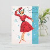 Retro  Sweet Kerstmeisje Feestdagenkaart (Staand voorkant)