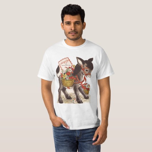 Retro Sweet Little Donkey Valentijnsdag T-shirt (Voorkant volledig)