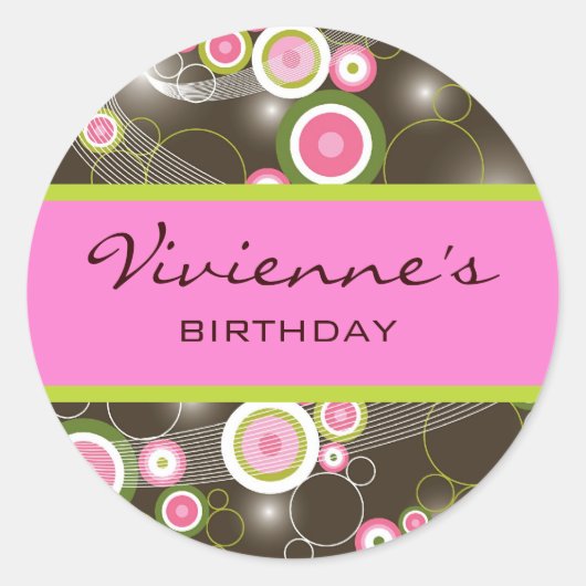 Retro Sweet Pink Circles Glow Gift Label Sticker (Voorkant)