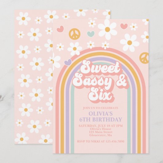 Retro Sweet Sassy Six Rainbow 6e verjaardag Kaart (Voorkant / Achterkant)