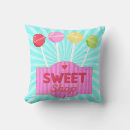 Retro Sweet Shop Pastel Snoep Lollipops op Strepen Kussen