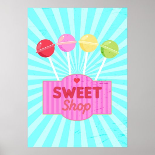 Retro Sweet Shop Pastel Snoep Lollipops Poster (Voorkant)
