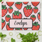 Retro Sweet Strawberry Cartoon Personalized Theedoek (Gevouwen)
