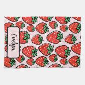 Retro Sweet Strawberry Cartoon Personalized Theedoek (Horizontaal)