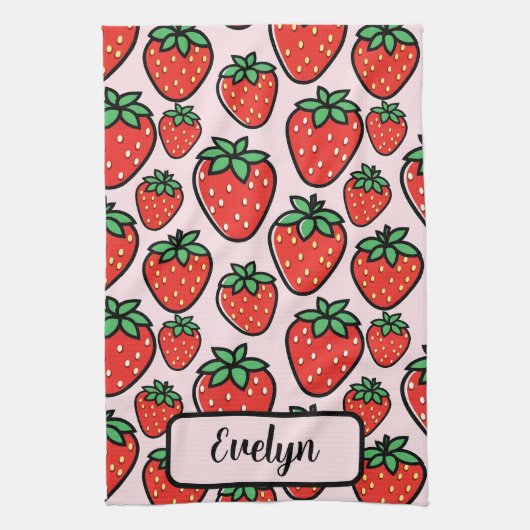 Retro Sweet Strawberry Cartoon Personalized Theedoek (Verticaal)