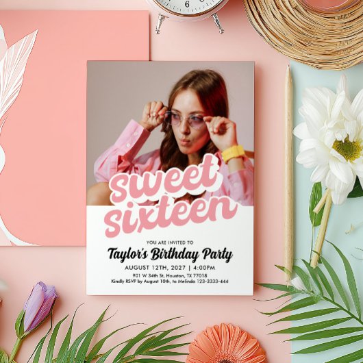 Retro Sweet Zestien Verjaardag Uitnodiging