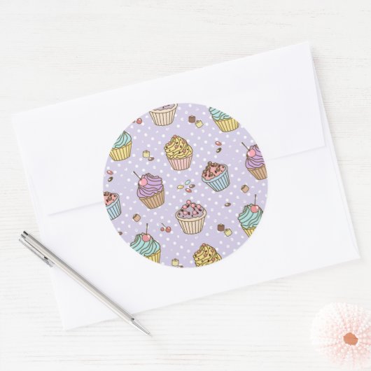 Retro Sweets Pattern Ronde Sticker (Envelop)