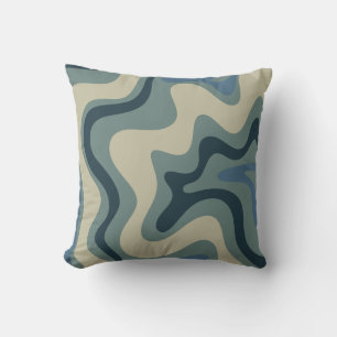Retro Swirl Abstract Patroon in Blue Grey Tones Kussen