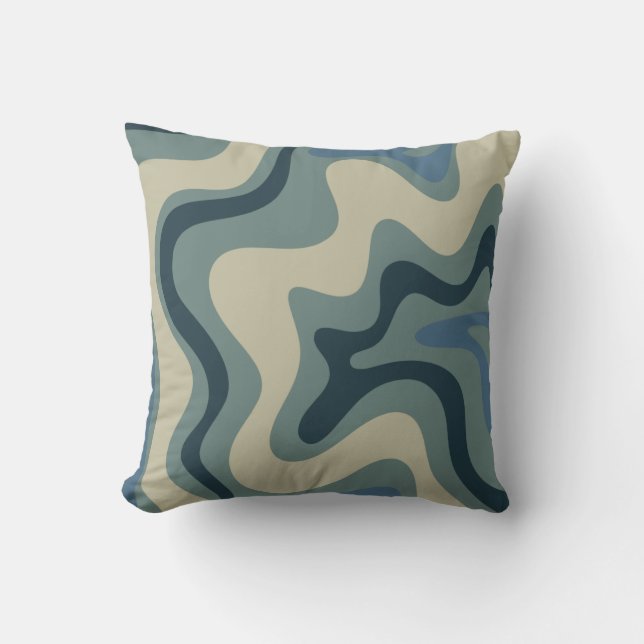 Retro Swirl Abstract Patroon in Blue Grey Tones Kussen (Voorkant)