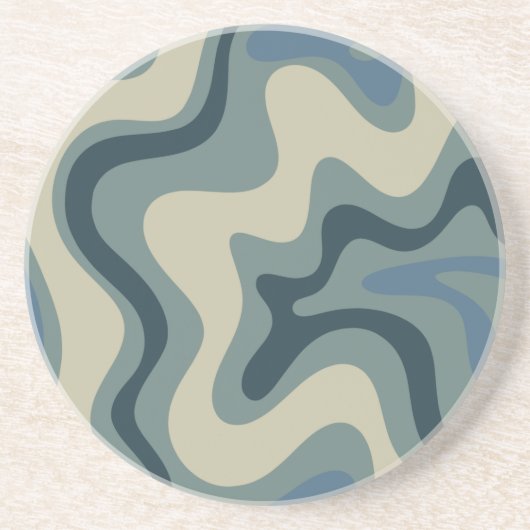 Retro Swirl Abstract Patroon in Blue Grey Tones Zandsteen Onderzetter (Voorkant)