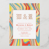 Retro Swirl Abstract Patroon Roos Goud Monogram Folie Uitnodiging (Voorkant)